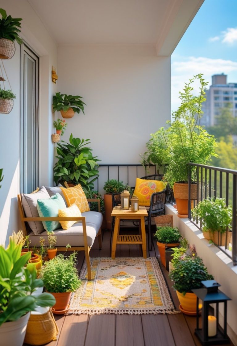 Cozy Balcony Garden with Lights & Flower Pots - Idea Dash