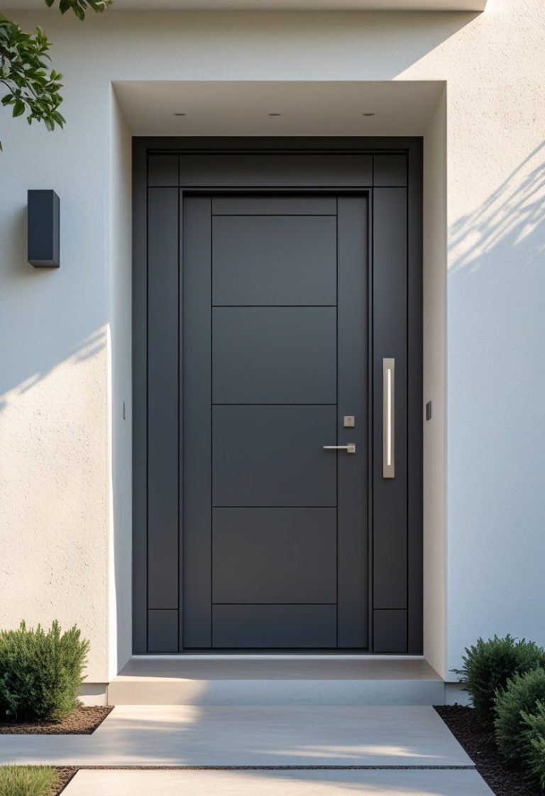 "Sleek Modern Front Door with Lighting & Natural Accents" - Idea Dash