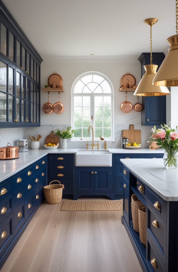 Modern Navy Kitchen with Gold Accents & Luxe Finishes - Idea Dash